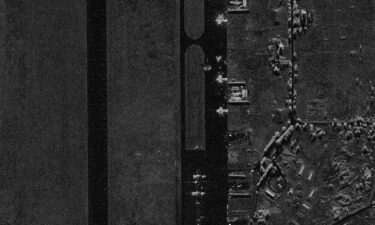 A satellite image shows damage to aircraft at an airfield following the Ukrainian drone attack in Stepnoy