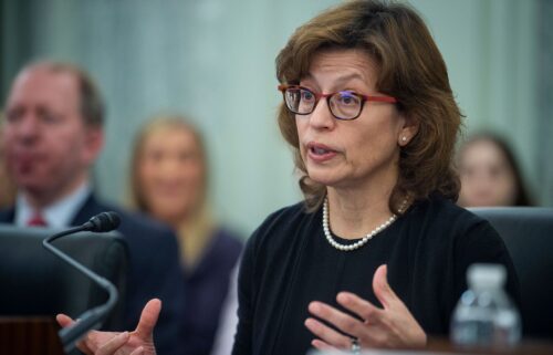 Anna M. Gomez appears before a Senate hearing for her nomination to the Federal Communications Commission in June 2023.