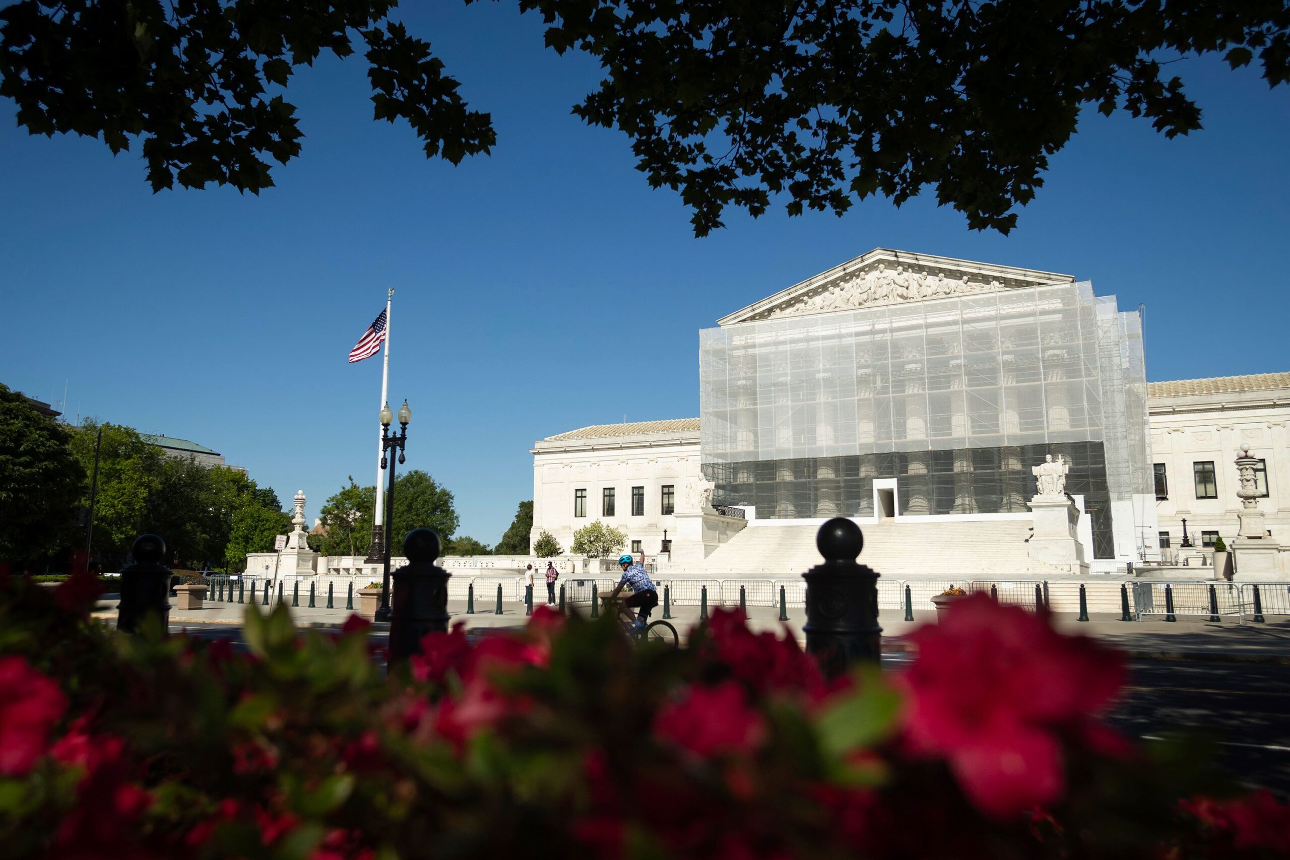 <i>Allison Bailey/NurPhoto/Associated Press via CNN Newsource</i><br/>Construction scaffolding covers the facade of the Supreme Court in Washington