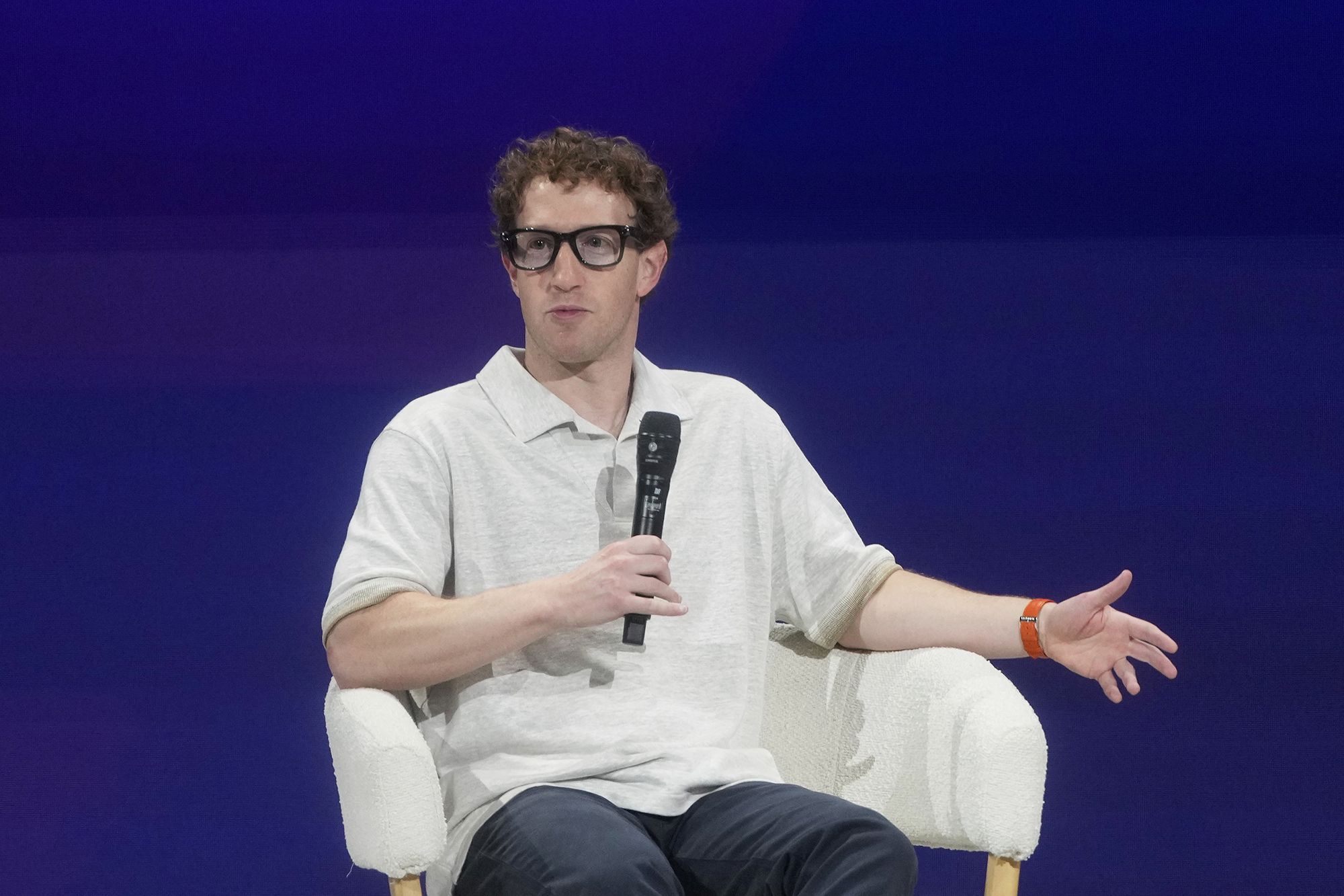 <i>Jeff Chiu/AP via CNN Newsource</i><br/>Meta Founder and CEO Mark Zuckerberg speaks at LlamaCon 2025