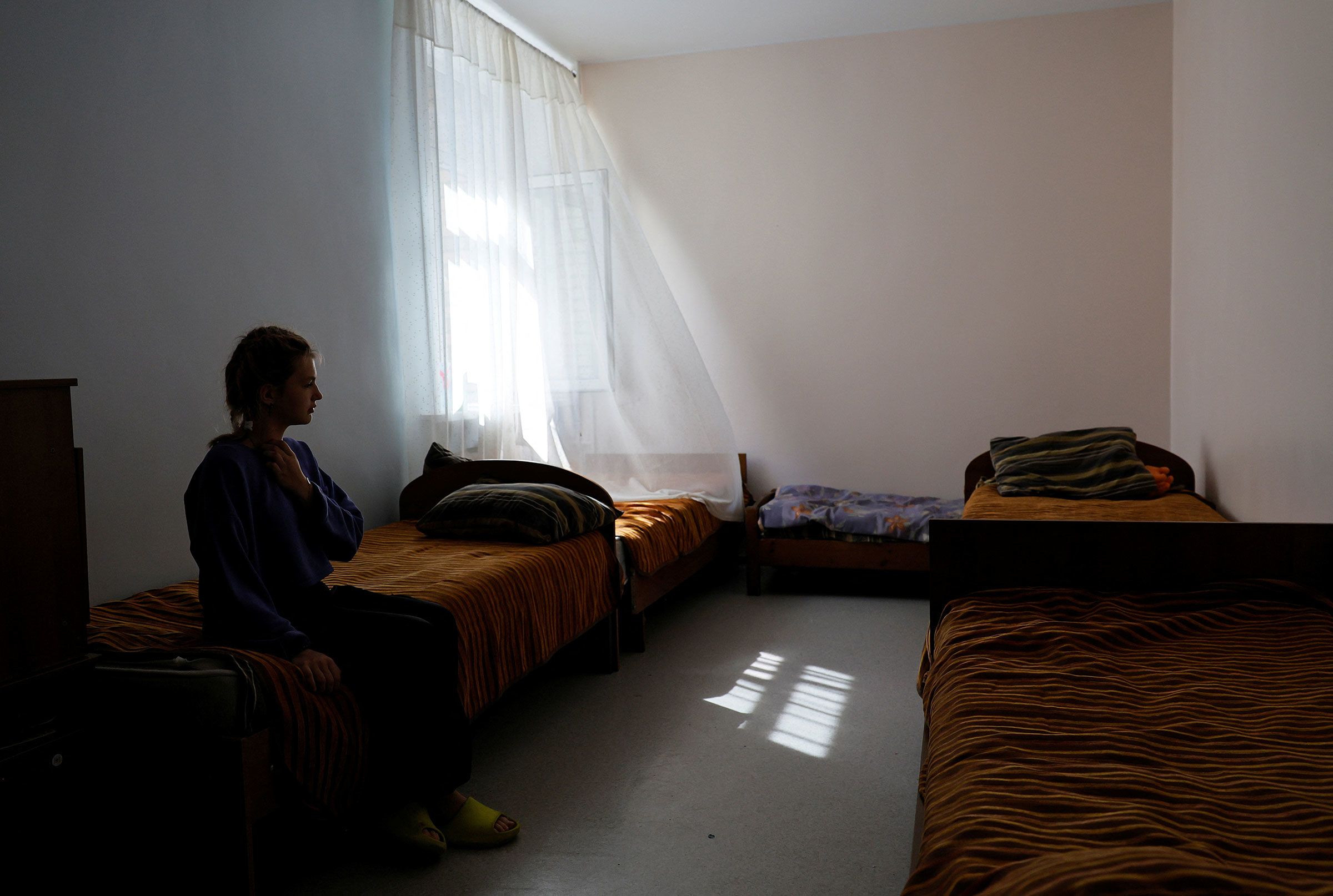 <i>Yulia Morozova/Reuters via CNN Newsource</i><br/>A girl evacuated from the Kursk region along with other children
