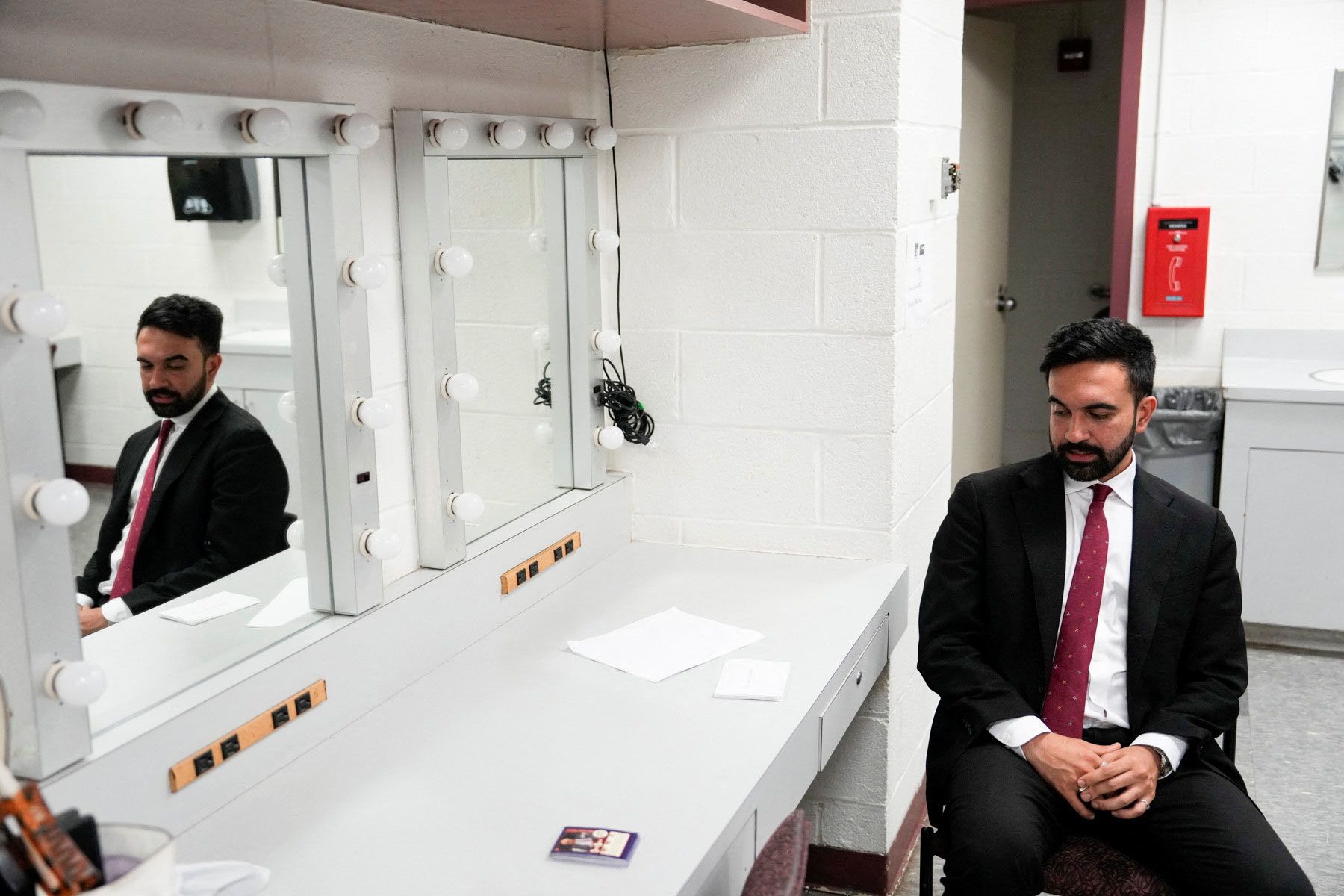 <i>Vincent Alban/Pool/Reuters via CNN Newsource</i><br/>Zohran Mamdani preps before the New York City Democratic Mayoral Primary Debate at the John Jay College of Criminal Justice in the Gerald W. Lynch Theater in New York City on June 12.