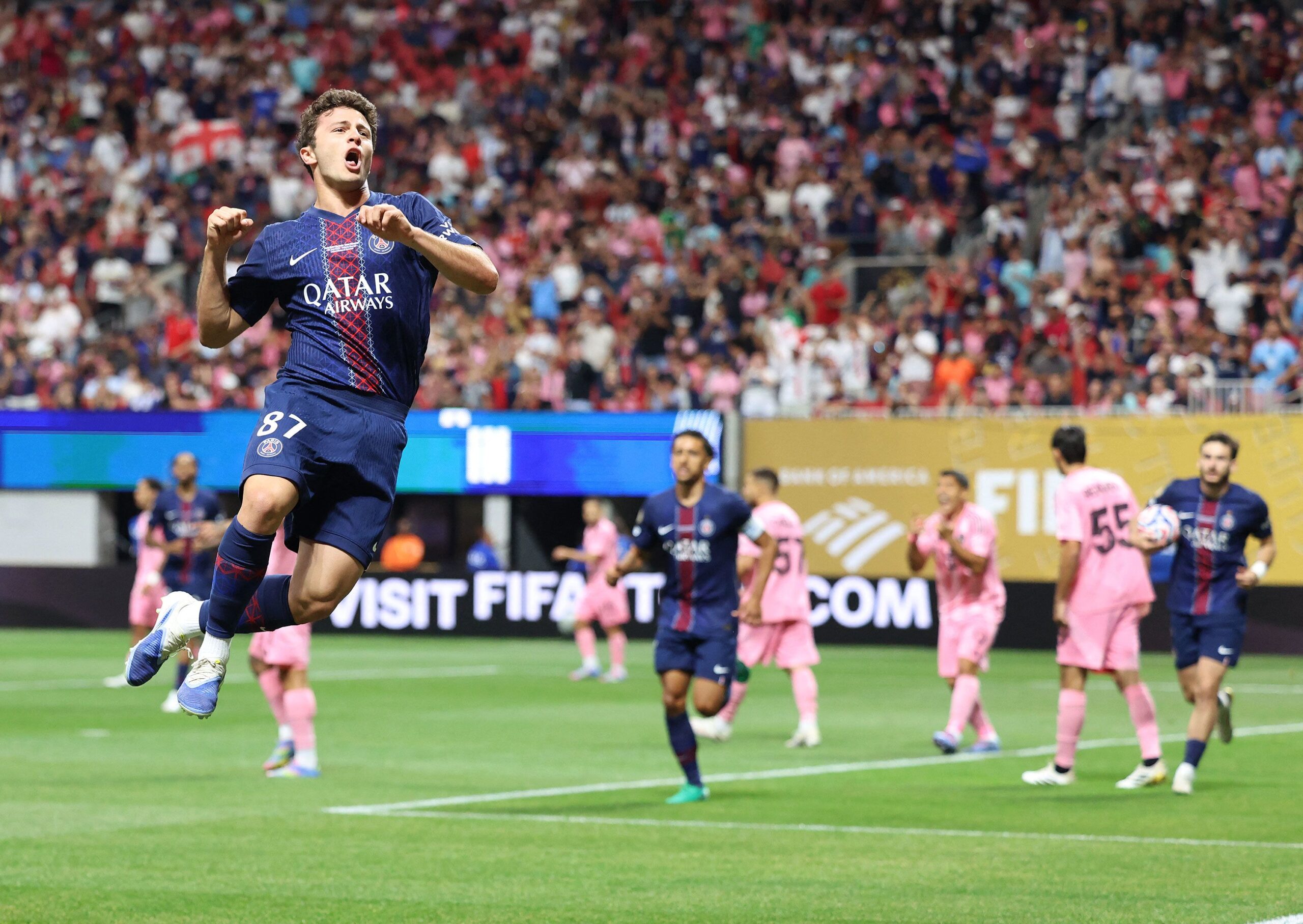 <i>Charly Triballeau/AFP/Getty Images via CNN Newsource</i><br/>Inter Miami's Lionel Messi and Paris Saint-Germain's Warren Zaire-Emery fight for the ball during the FIFA Club World Cup 2025.