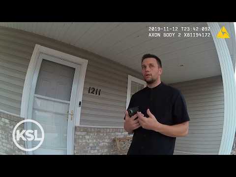 <i>The American Fork Police Department/KSL TV via CNN Newsource</i><br/>Brandon Boudreaux showing an American Fork police officer security footage of Melani Pawlowski at the house on November 12
