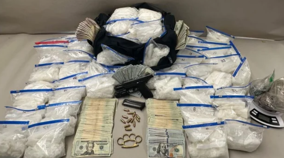 <i>KPIX/San Jose Police Department via CNN Newsource</i><br/>Items that San Jose police said were seized in connection with a traffic stop on June 26