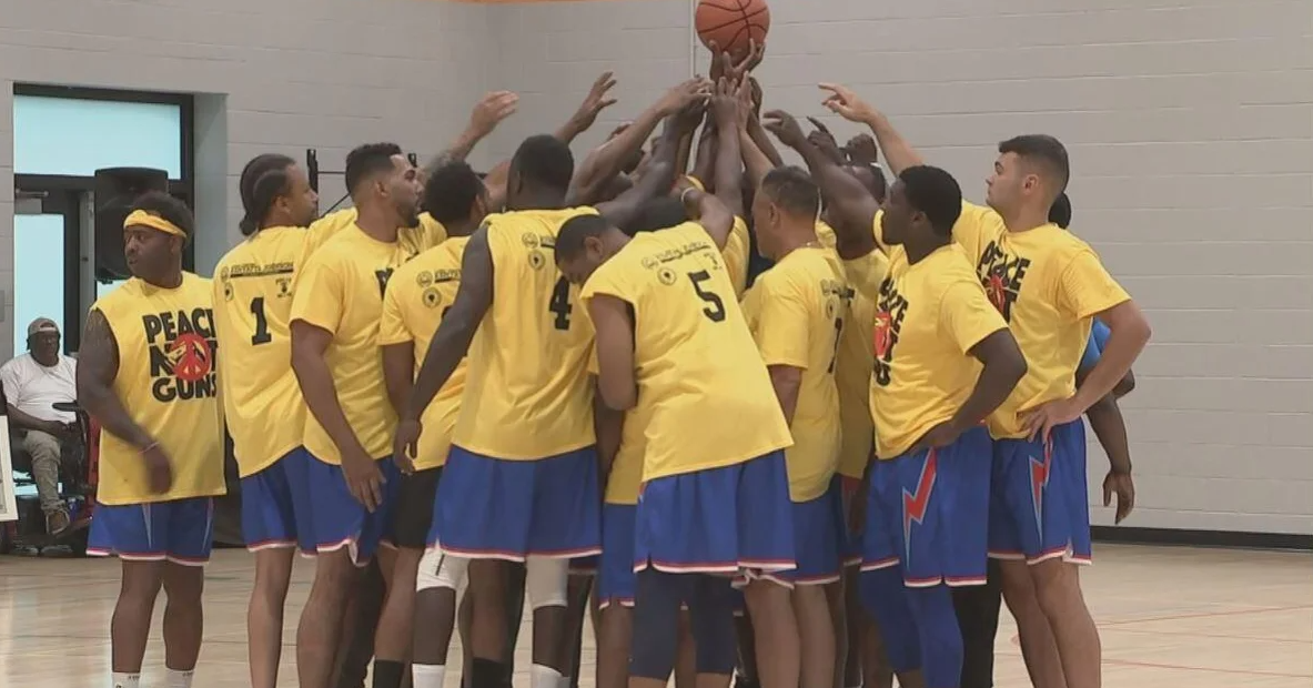 <i>KYW via CNN Newsource</i><br/>The Peace Not Guns Memorial Basketball game featured the Philly Ballers — a team comprised of members of the police and fire departments