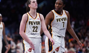 Indiana Fever guard Caitlin Clark suffers an injury after a play against the Connecticut Sun in the second half at TD Garden.