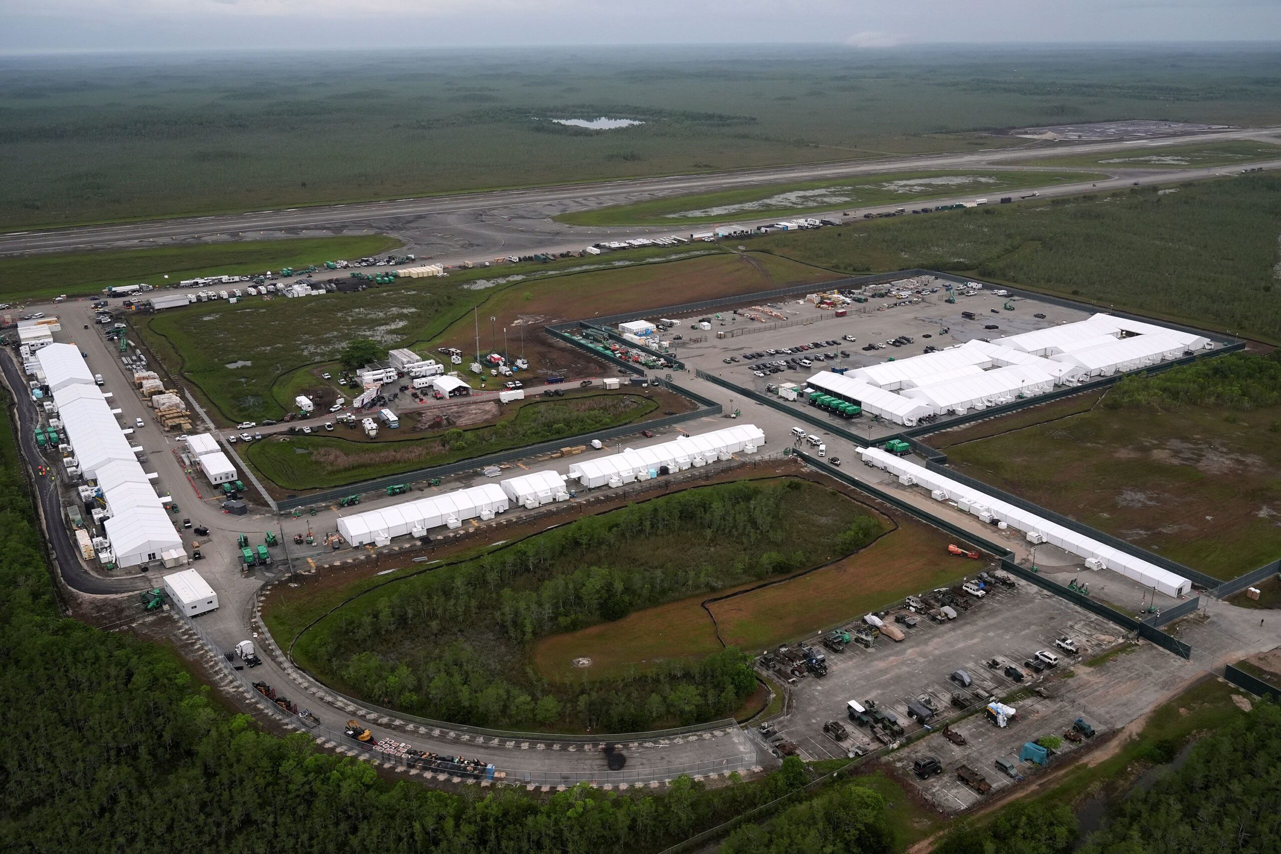 <i>Rebecca Blackwell/AP via CNN Newsource</i><br/>Work progresses July 4 on the migrant detention facility dubbed "Alligator Alcatraz" at Dade-Collier Training and Transition facility in the Florida Everglades.