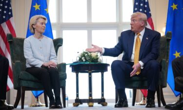 President of the European Commission Ursula von der Leyen meets with U.S. President Donald Trump at Trump Turnberry golf club on July 27 in Turnberry