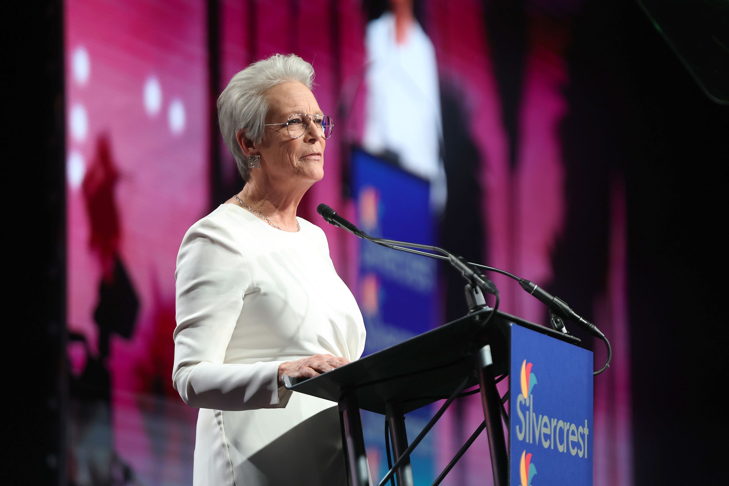 Jamie Lee Curtis speaks onstage during the 36th Annual Palm Springs International Film Awards at Palm Springs Convention Center on January 3 in Palm Springs