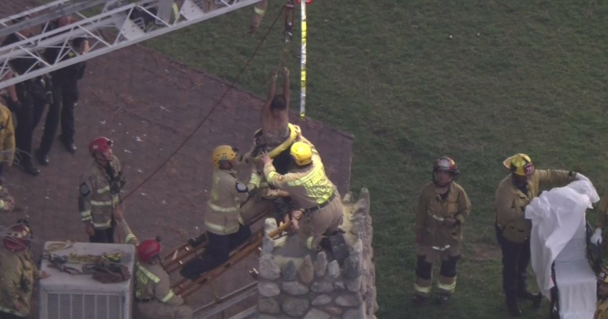<i>KCAL/KCBS via CNN Newsource</i><br/>Los Angeles firefighters on Tuesday rescued a woman who was trapped inside of a small chimney at a park in San Fernando.