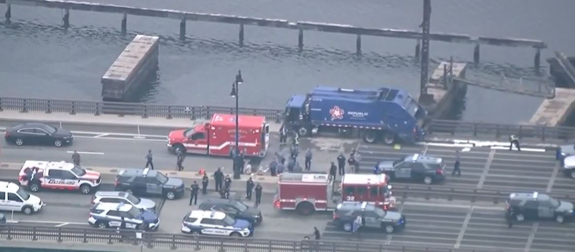 <i>WCVB via CNN Newsource</i><br/>A man remains hospitalized Friday after being shot by police after allegedly stealing a garbage truck and leading police on a chaotic multitown chase that ended in a bridge crash.