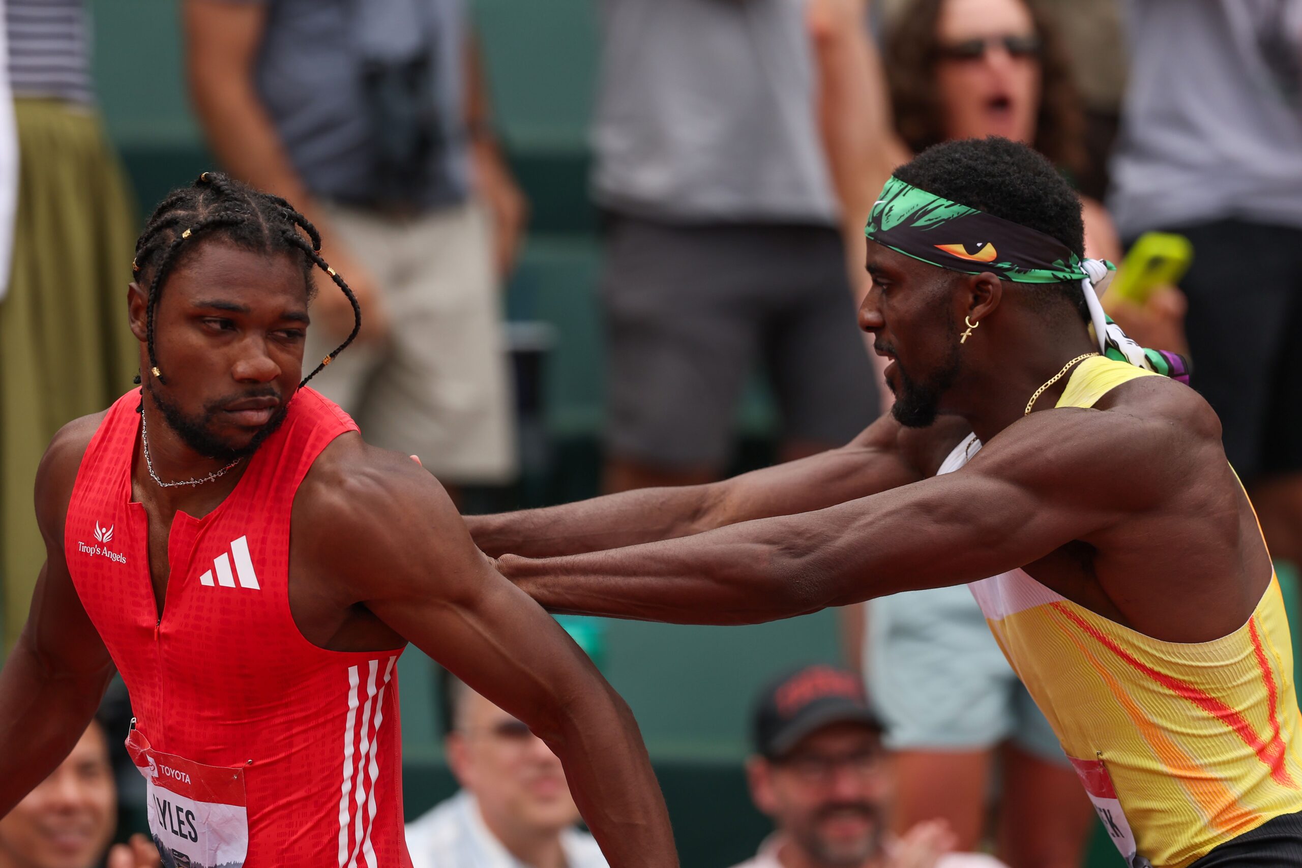 <i>NurPhoto/Getty Images via CNN Newsource</i><br/>Bednarek won silver after beating Lyles in the men's 200m final at the Paris Olympics last year.