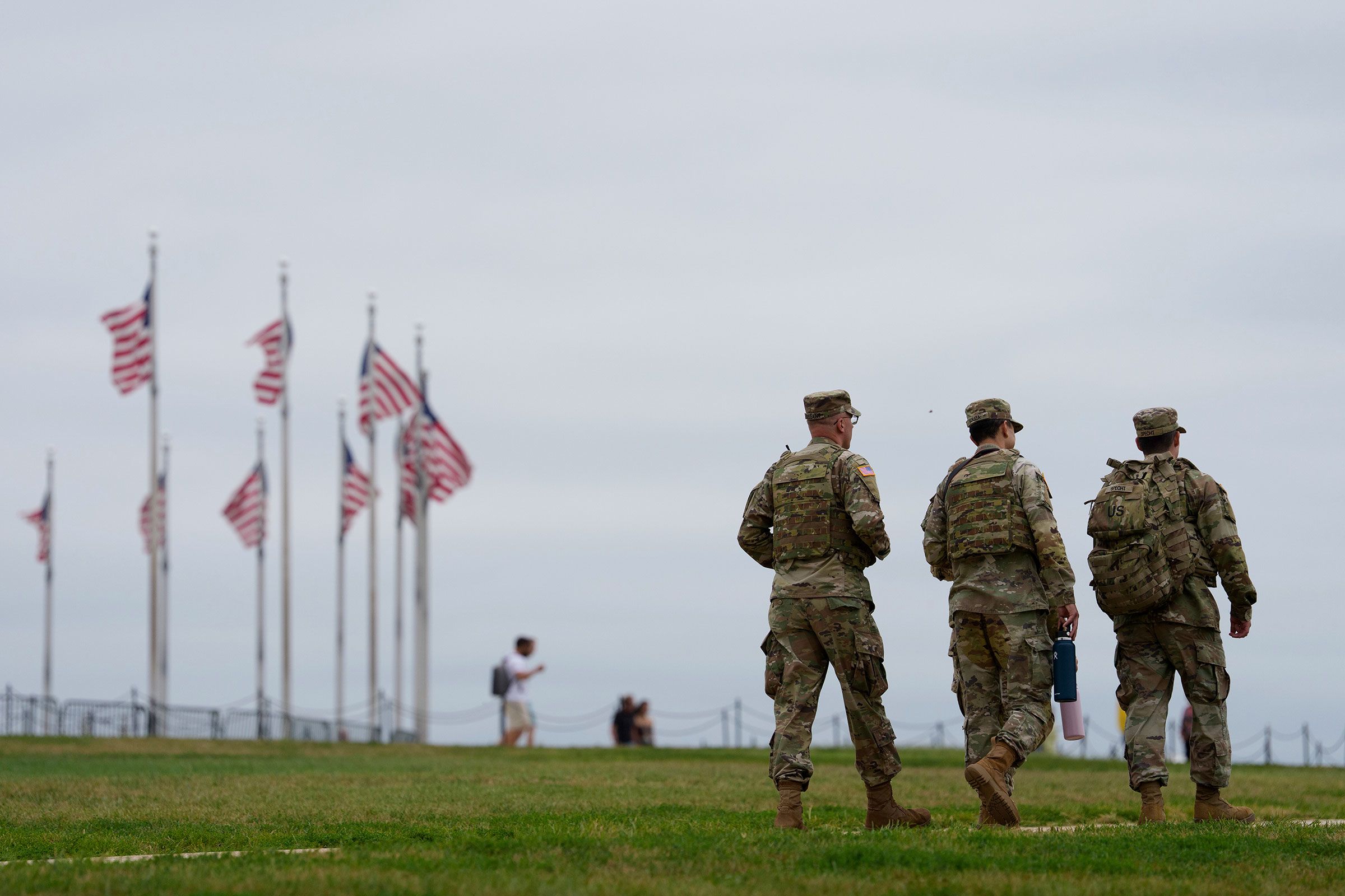 <i>Aaron Schwartz/Sipa USA/AP via CNN Newsource</i><br/>Members of the National Guard patrol on the National Mall in Washington