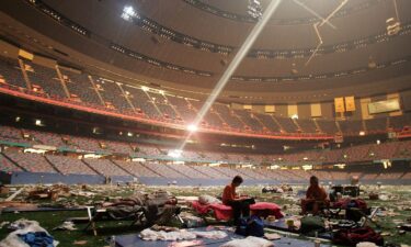 Stranded victims of Hurricane Katrina rest inside the Superdome in New Orleans