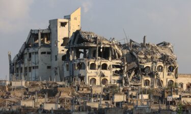 The destroyed Gaza municipality building is pictured in Gaza City on August 26.