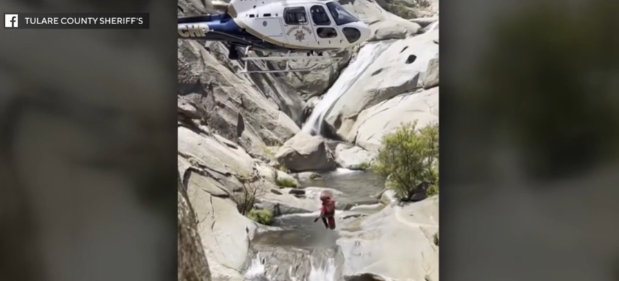<i>Tulare County Sheriff's/KCAL/KCBS via CNN Newsource</i><br/>Tulare County deputies rescued a Long Beach man who was trapped behind the Seven Teacups waterfalls for two days.