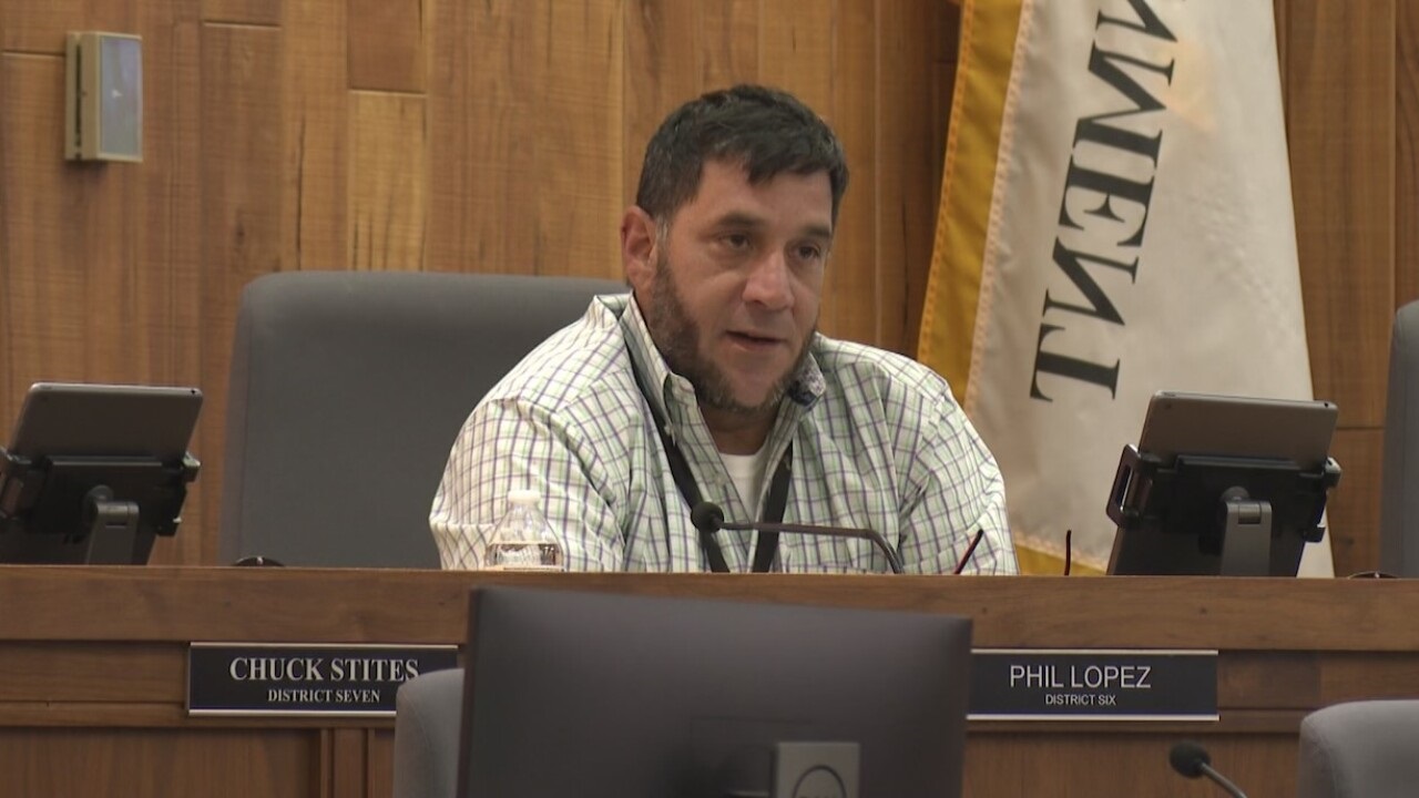 <i>Rachel Henderson/KSHB 41 via CNN Newsource</i><br/>Commissioner Phil Lopez speaks during a UG commission meeting on Thursday