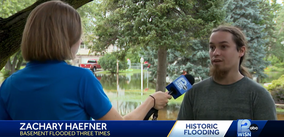 <i>WISN via CNN Newsource</i><br/>Zachary Haefner's basement has flooded three times in three days.