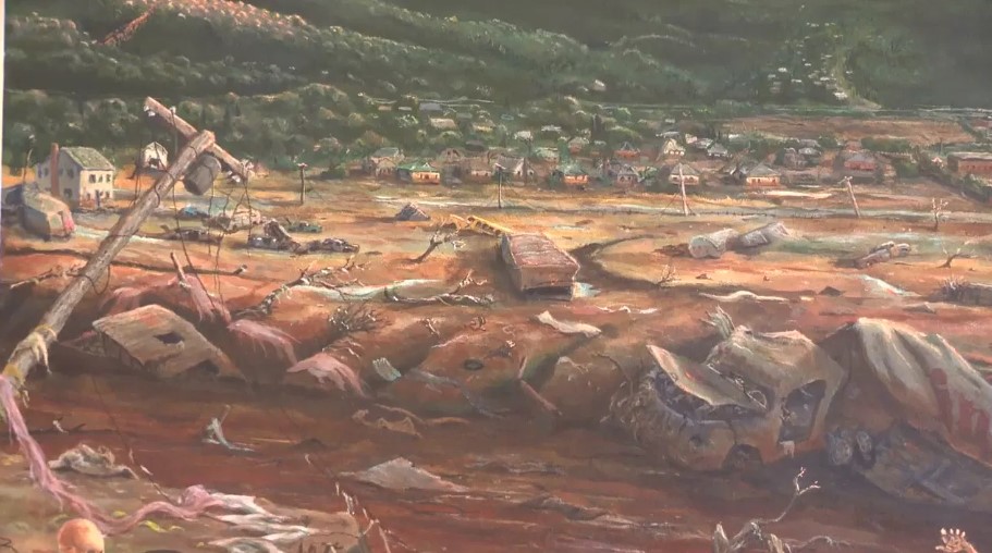<i>WLOS via CNN Newsource</i><br/>An art piece made by a Swannanoa artist after Hurricane Helene hit Western North Carolina.