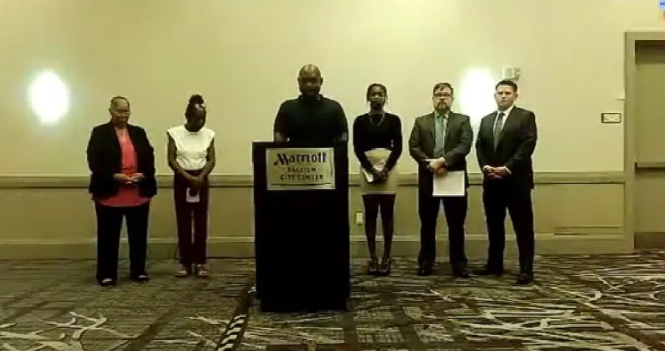 <i>WLOS via CNN Newsource</i><br/>Joseph Joines speaks during a press conference held by Matheson & Associates
