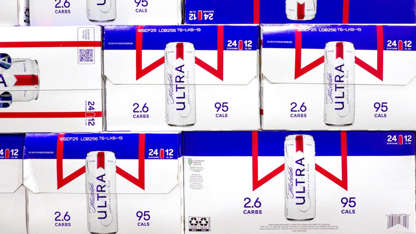 <i>Kevin Carter/Getty Images via CNN Newsource</i><br/>Cases of Michelob Ultra beer are displayed at a Costco Wholesale store.