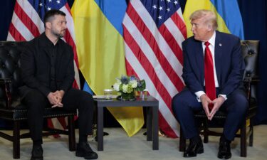 President Donald Trump (R) speaks during a bilateral meeting with Ukrainian President Volodymyr Zelensky on the sidelines of the UN General Assembly on September 23 in New York City.