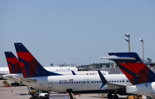 Commercial aircraft line up for departure in May 2009 at the Minneapolis/St. Paul International Airport in Minnesota.