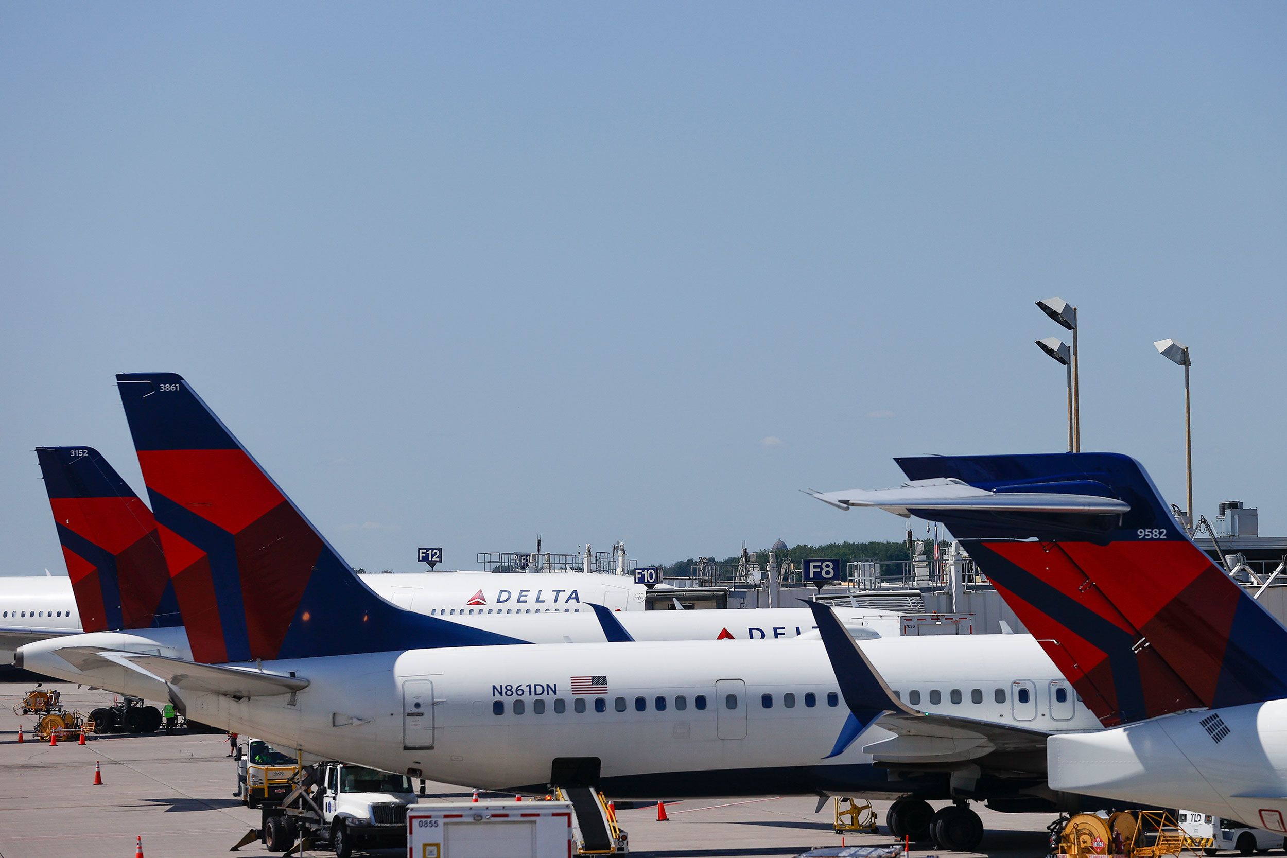 <i>Karen Bleier/AFP/Getty Images/File via CNN Newsource</i><br/>Commercial aircraft line up for departure in May 2009 at the Minneapolis/St. Paul International Airport in Minnesota.