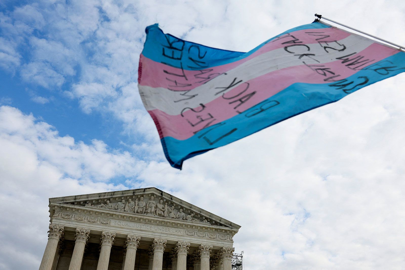 <i>Leah Millis/Reuters/File via CNN Newsource</i><br/>A transgender flag waves outside the US Supreme Court in Washington