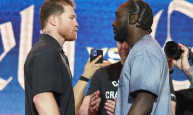 Canelo Álvarez and Terence Crawford facing off ahead of their fight on Saturday.