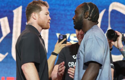 Canelo Álvarez and Terence Crawford facing off ahead of their fight on Saturday.
