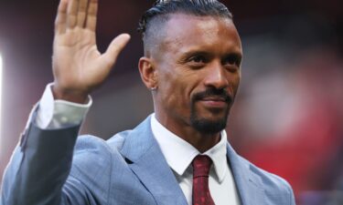 Former Manchester United star Luís Nani acknowledges fans before a match between the Red Devils and Athletic Club in Manchester