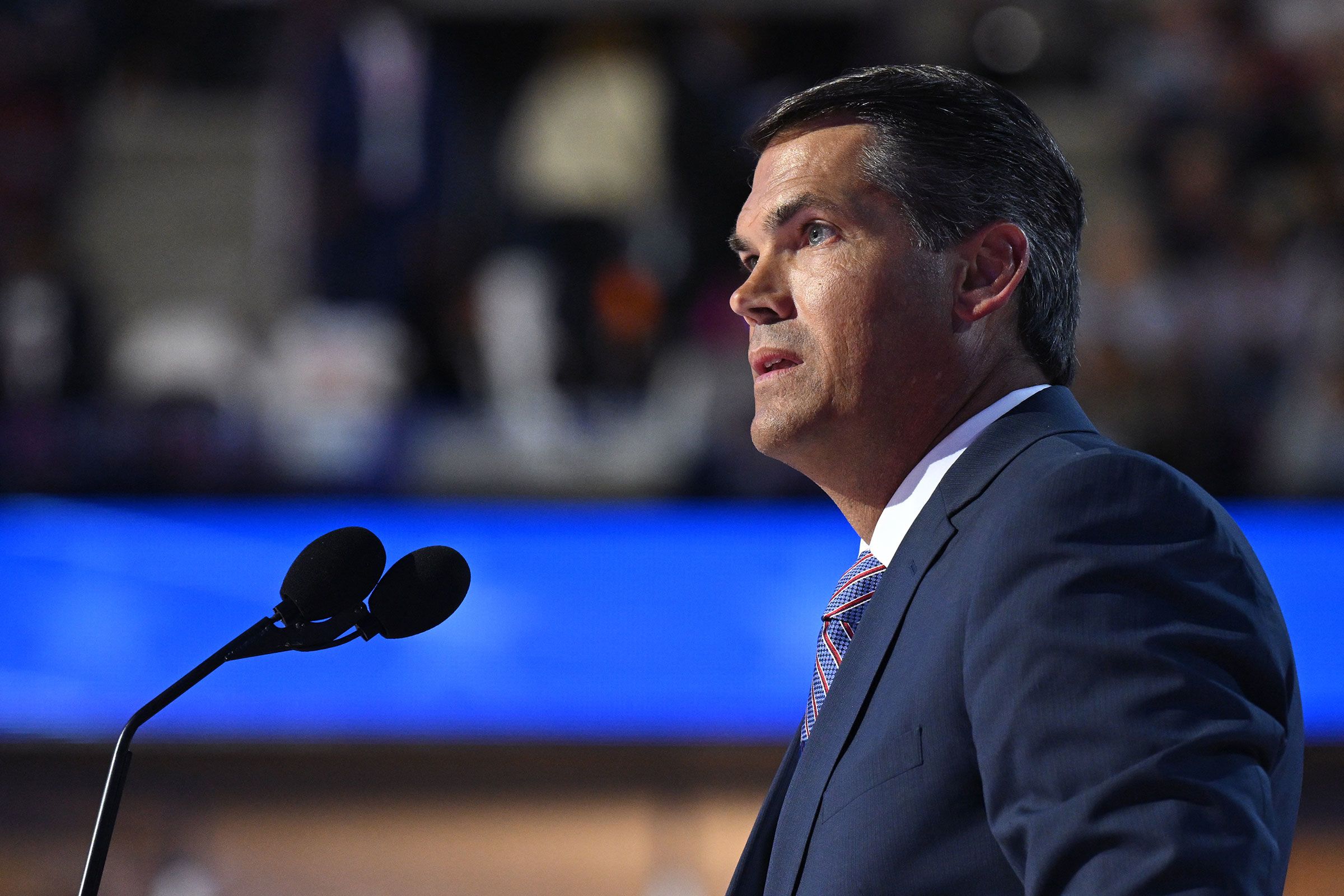 <i>Saul Loeb/AFP/Getty Images/File via CNN Newsource</i><br/>Former Lt. Gov. of Georgia Geoff Duncan speaks at the Democratic National Convention in Chicago on August 21