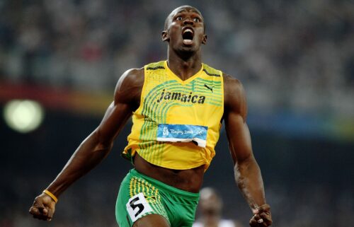 Bolt reacts after breaking the 200m world record with a time of 19.30 to win the gold medal in the men's final at the Beijing 2008 Olympic Games.