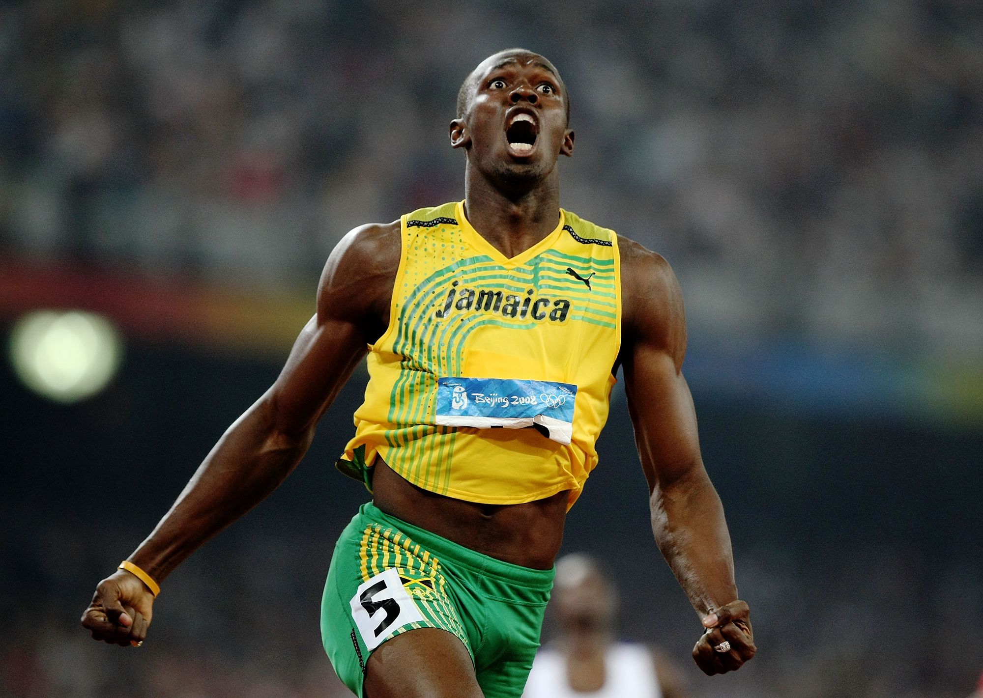 <i>Jed Jacobsohn/Getty Images via CNN Newsource</i><br/>Bolt reacts after breaking the 200m world record with a time of 19.30 to win the gold medal in the men's final at the Beijing 2008 Olympic Games.