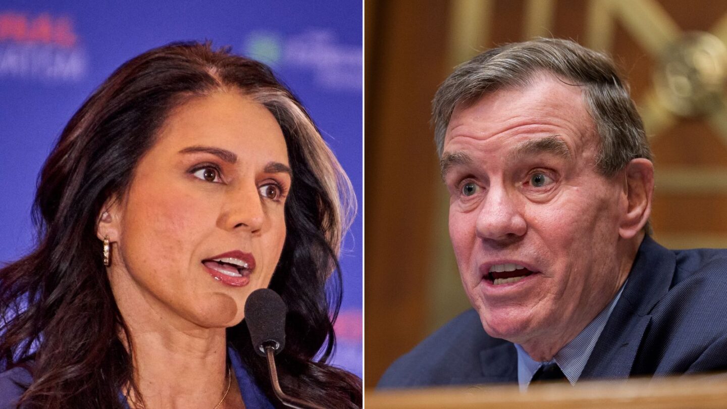 <i>Getty Images/AP via CNN Newsource</i><br/>Director of National Intelligence Tulsi Gabbard and Sen. Mark Warner of Virginia are pictured in a split image.