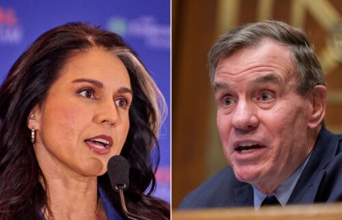 Director of National Intelligence Tulsi Gabbard and Sen. Mark Warner of Virginia are pictured in a split image.