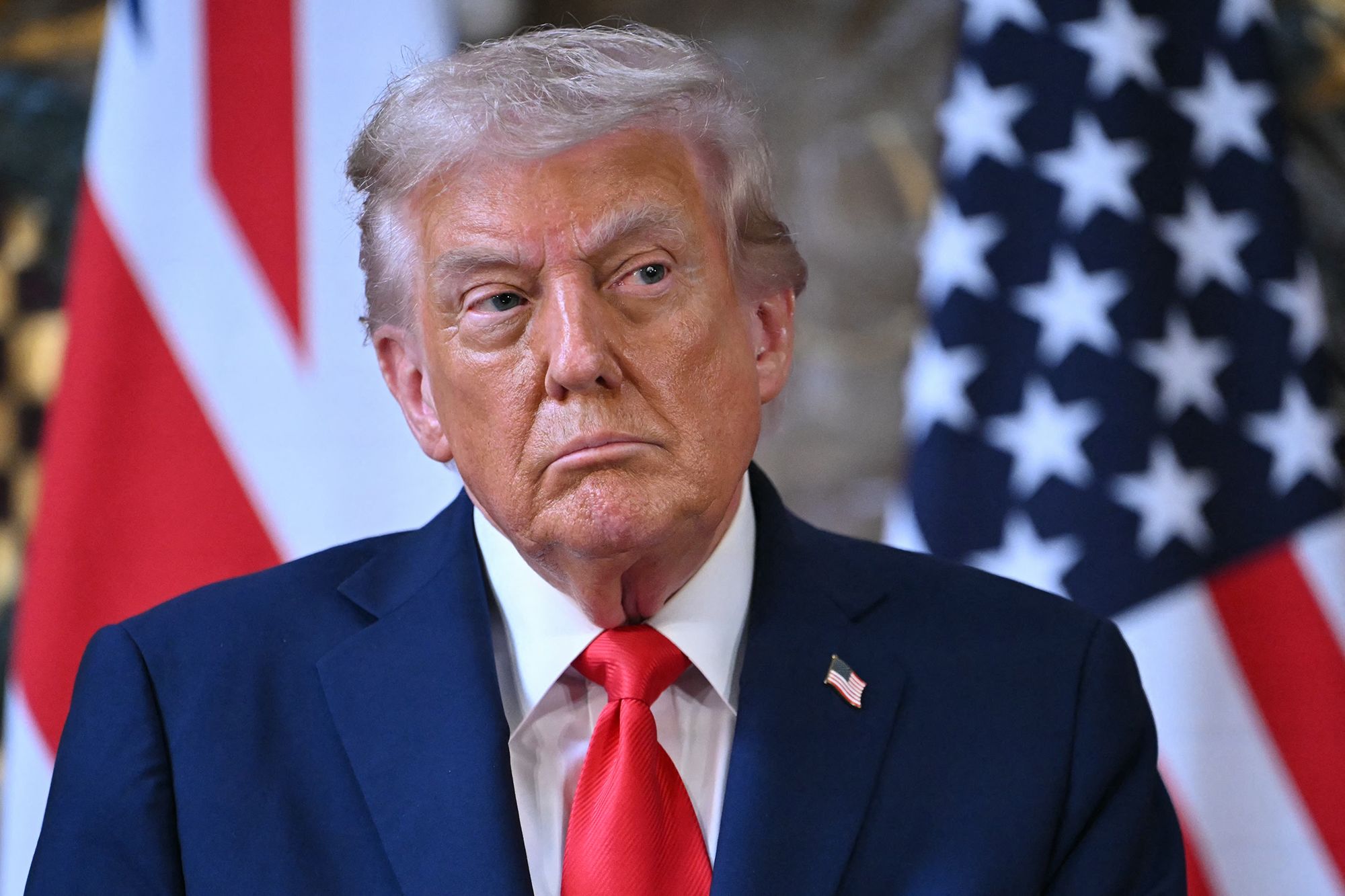 President Donald Trump attends a joint press conference with Britain's Prime Minister Keir Starmer following their meeting at Chequers