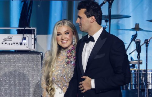 Erika Kirk joins her husband Charlie Kirk on stage during the Turning Point USA Inaugural-Eve Ball at the Salamander Hotel in Washington