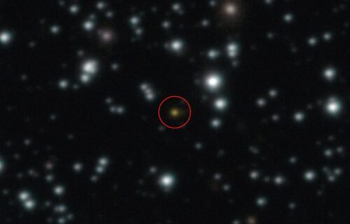 The orange dot at the center of this image represents a powerful explosion that repeated several times over one day.