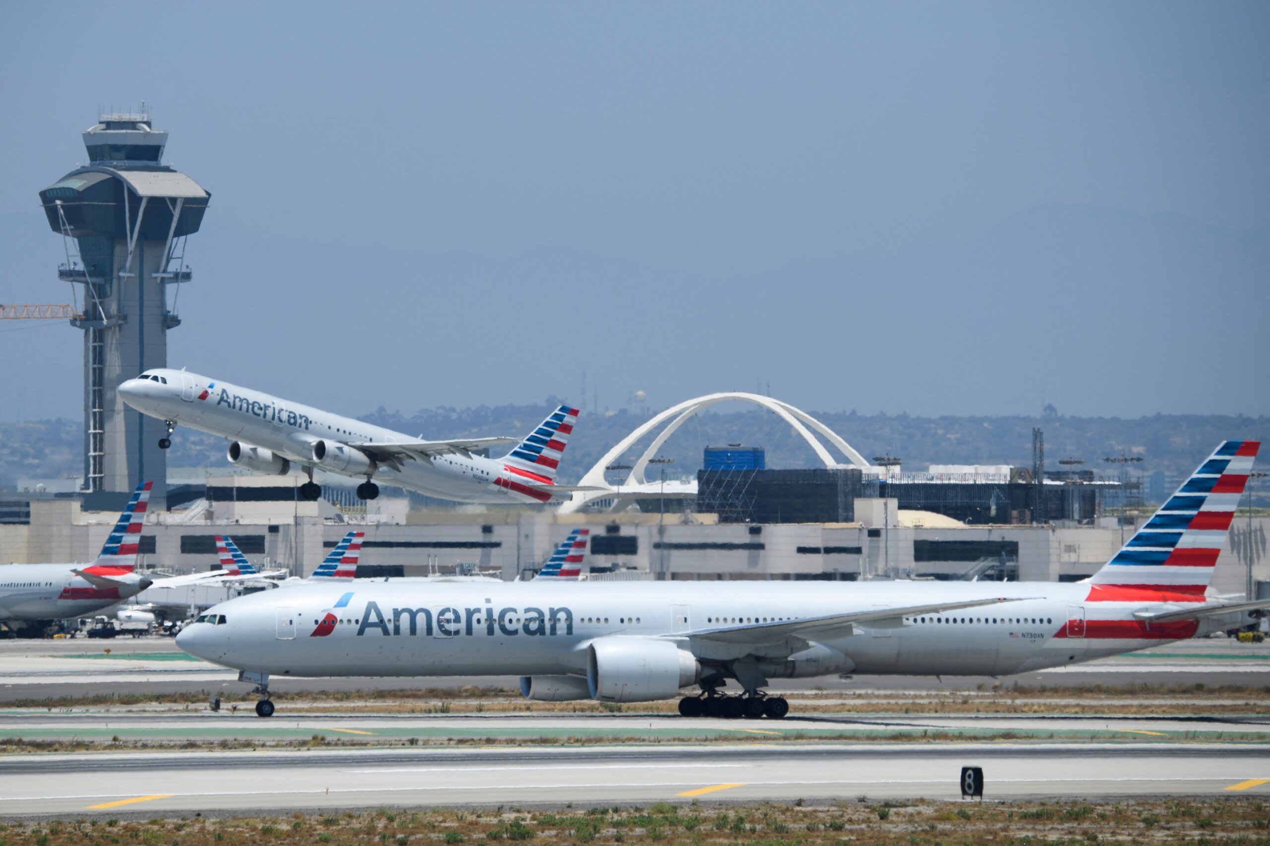 <i>Patrick T. Fallon/AFP/Getty Images via CNN Newsource</i><br/>An American Airlines Airbus A321 on the tarmac at Los Angeles International Airport on July 6