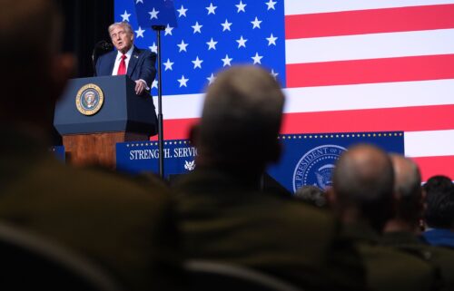 President Donald Trump arrives to address senior military officers gathered at Marine Corps Base Quantico on September 29.