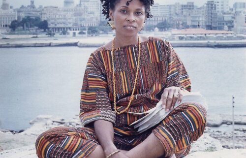 Assata Shakur holds the manuscript of her autobiography in October 1987 in Havana.