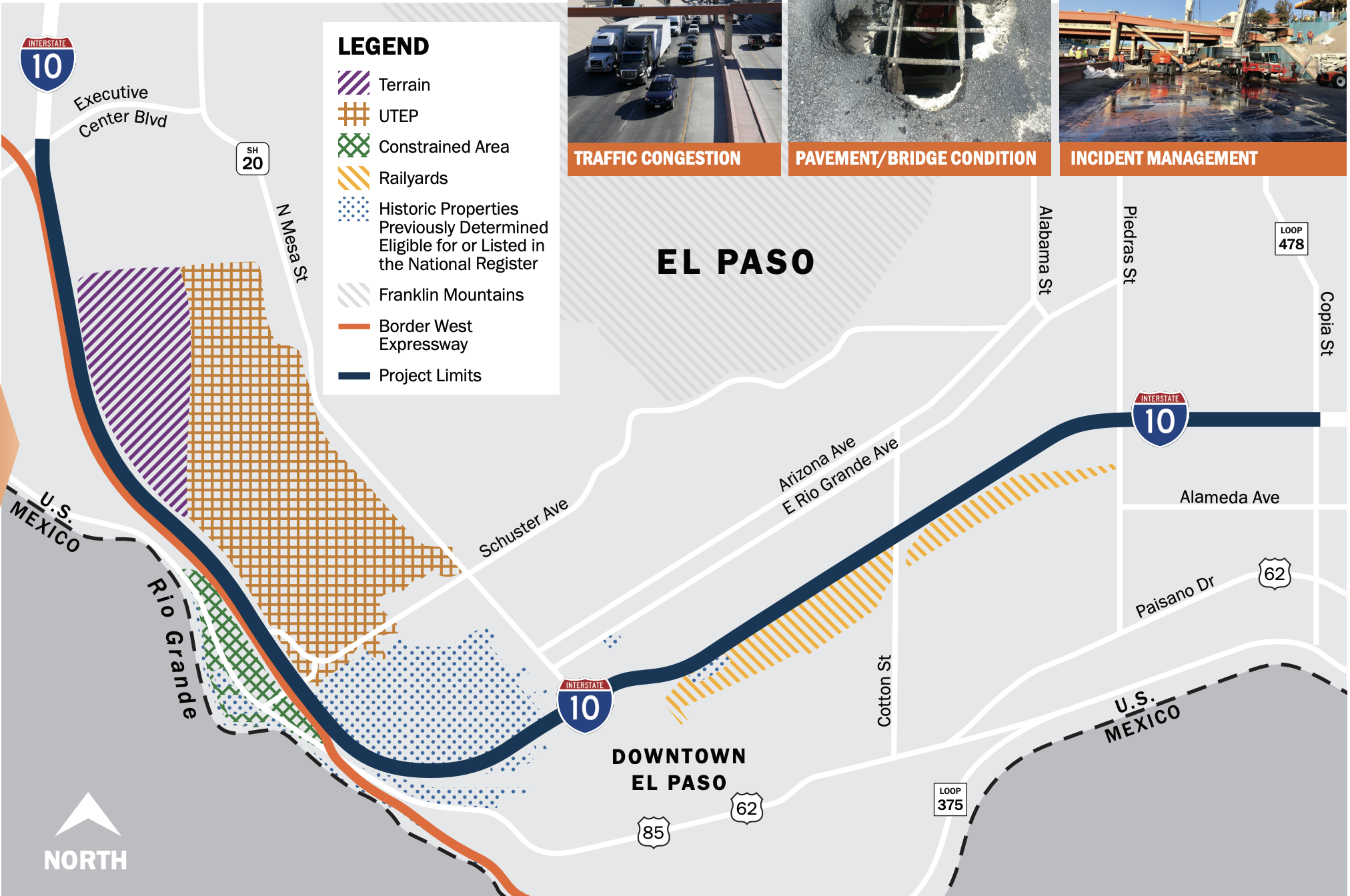 A map outlines the footprint of TxDOT's "Downtown 10" project.