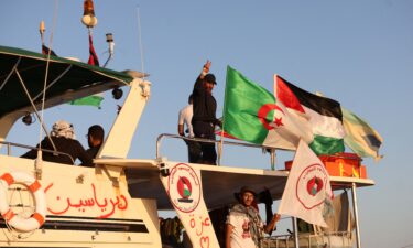 Boats from the Global Sumud Flotilla (GSF) are seen here.