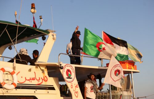 Boats from the Global Sumud Flotilla (GSF) are seen here.