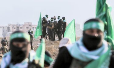 Hamas fighters gather in Khan Yunis on February 20