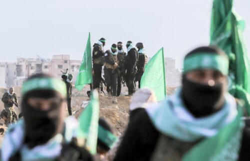 Hamas fighters gather in Khan Yunis on February 20