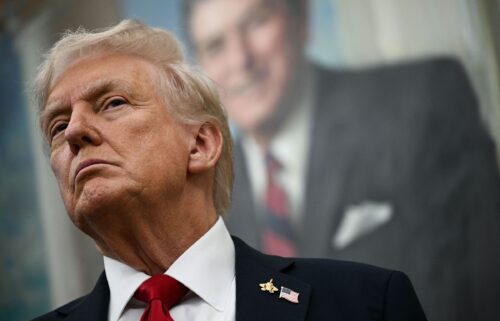 President Donald Trump is pictured in the Oval Office of the White House